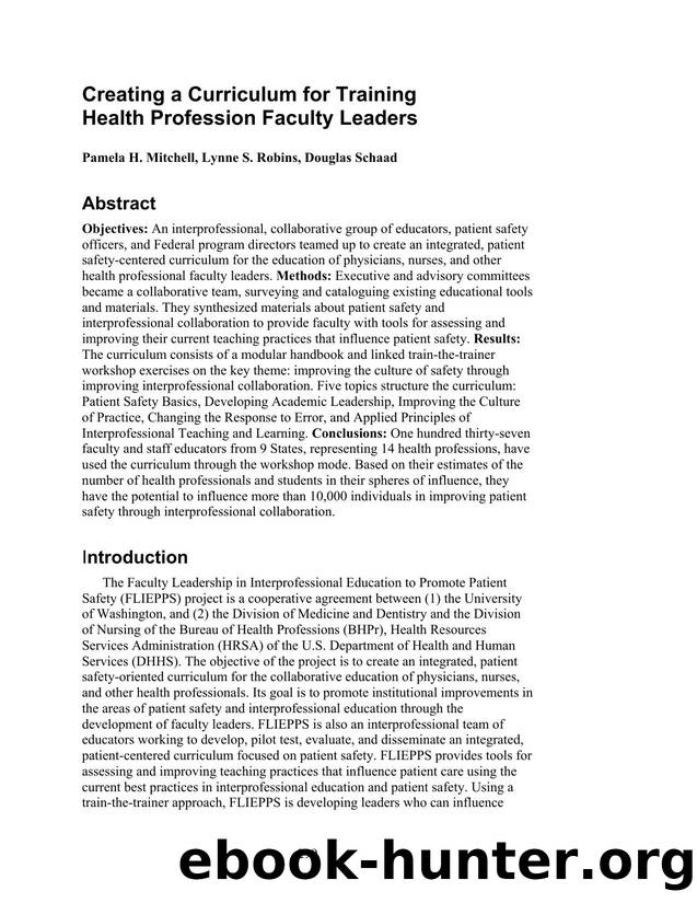 Creating a Curriculum for Training Health Profession Faculty Leaders by Unknown