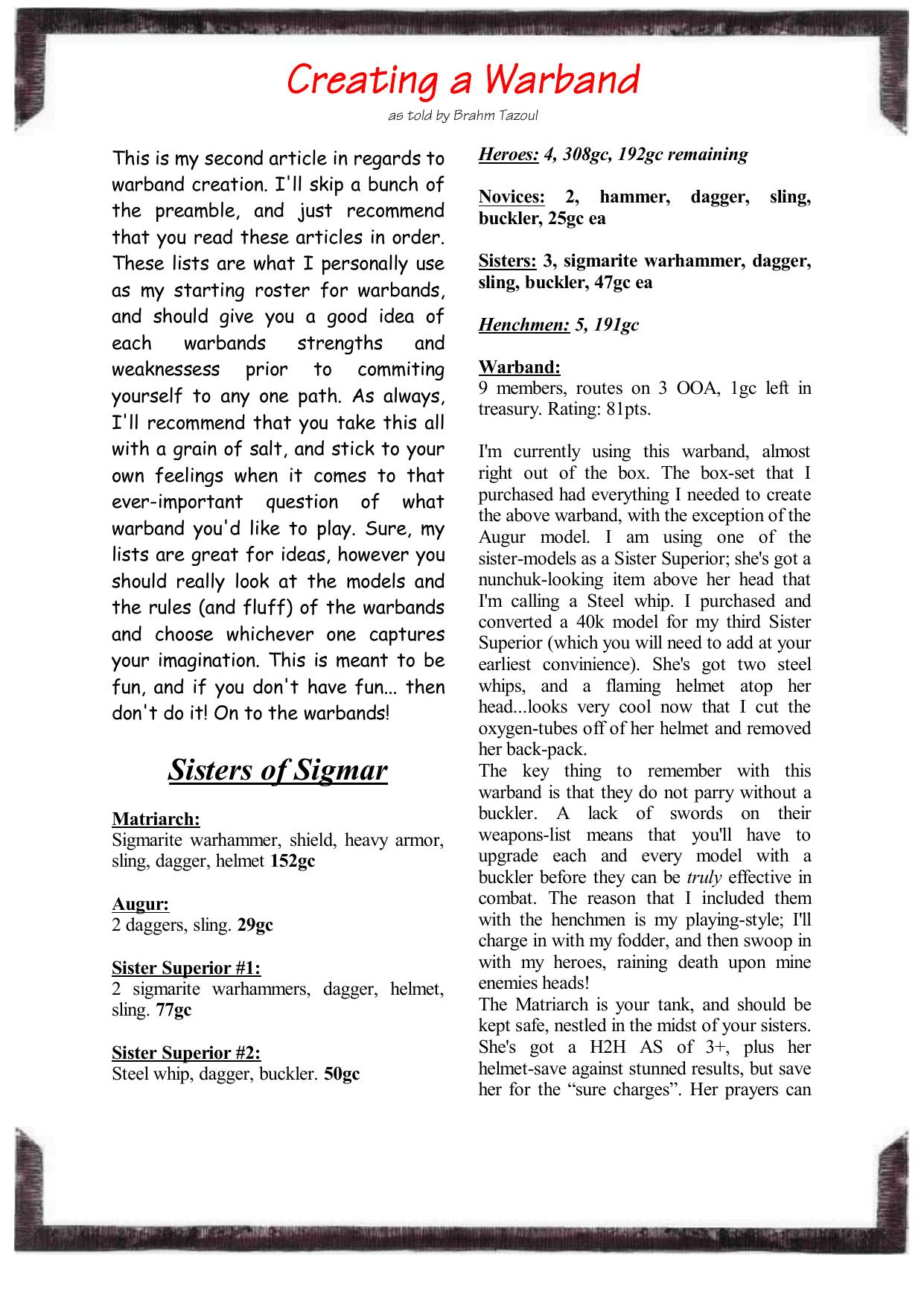 Creating a Warband by Sisters of Sigmar Witch Hunters & Marienburg Mercenaries