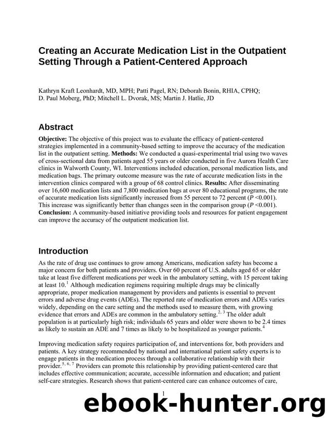 Creating an Accurate Medication List in the Outpatient Setting Through a Patient-Centered Approach by Agency for Healthcare Research and Quality