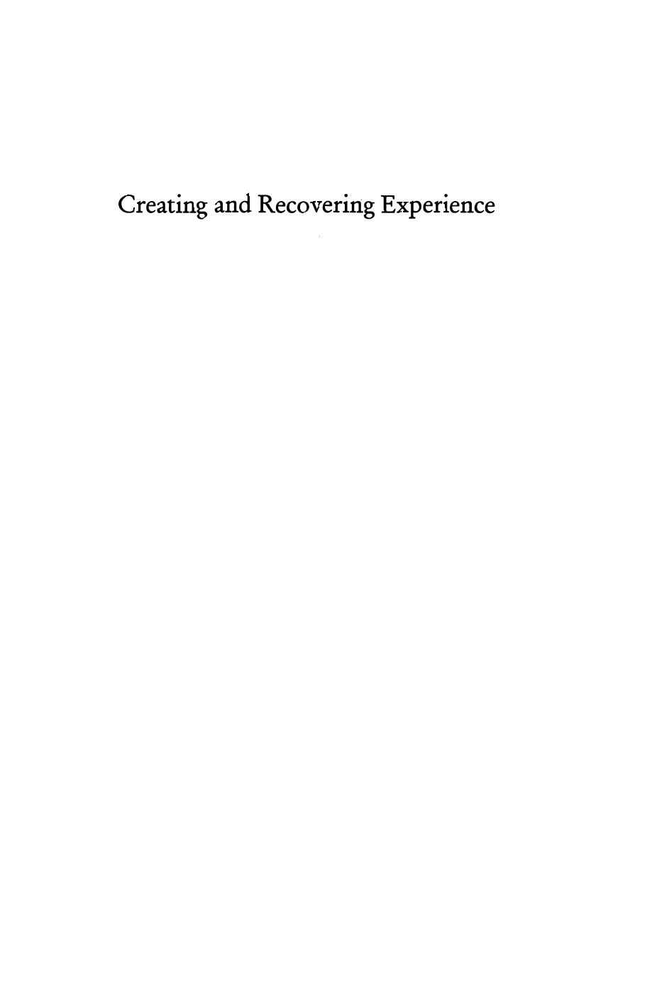 Creating and Recovering Experience: Repetition in Tolstoy by Natasha Sankovitch