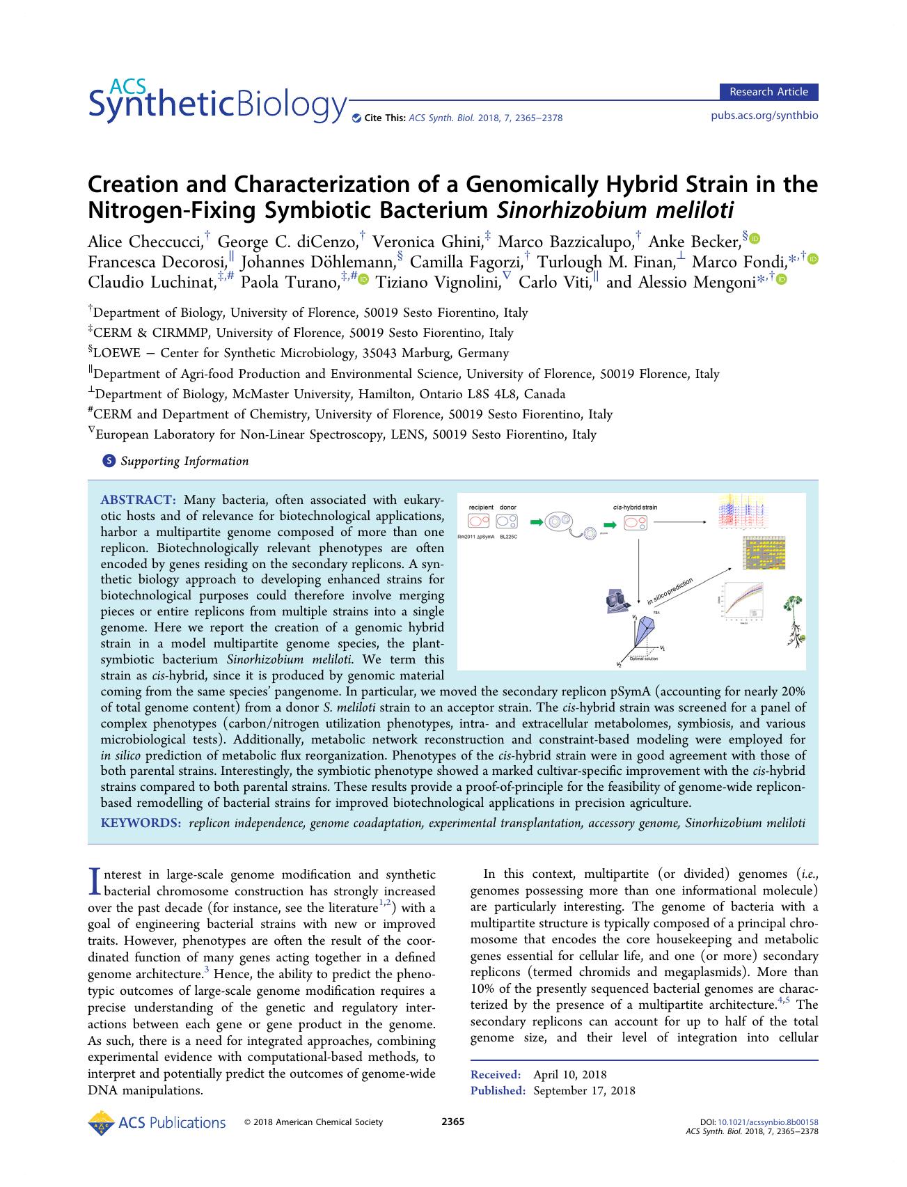 Creation and Characterization of a Genomically Hybrid Strain in the Nitrogen-Fixing Symbiotic Bacterium Sinorhizobium meliloti by unknow