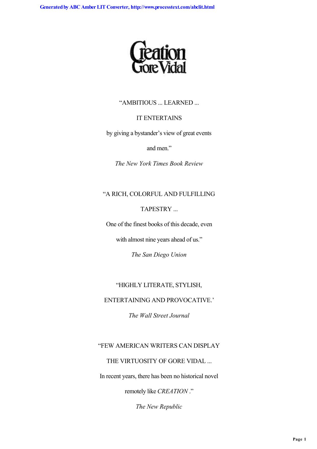 Creation by Gore Vidal