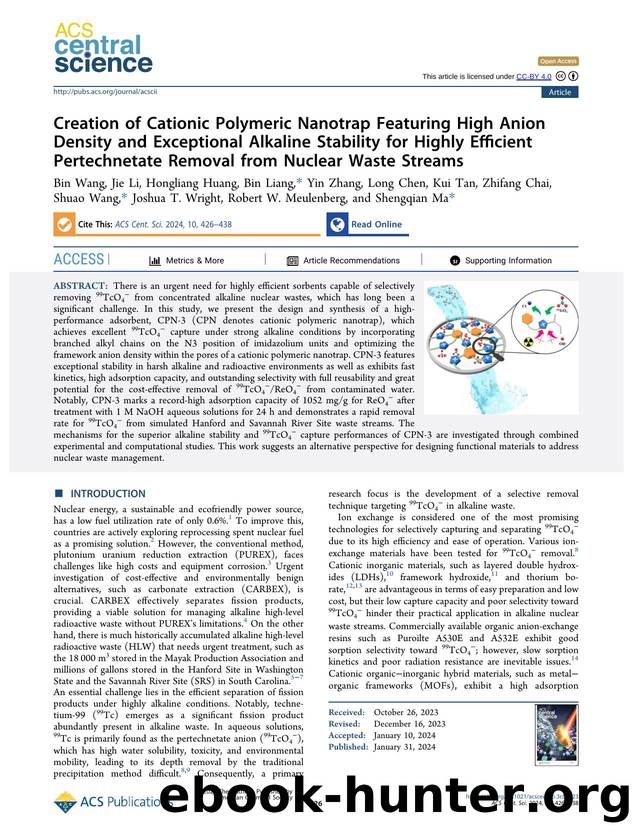 Creation of Cationic Polymeric Nanotrap Featuring High Anion Density and Exceptional Alkaline Stability for Highly Efficient Pertechnetate Removal from Nuclear Waste Streams by unknow