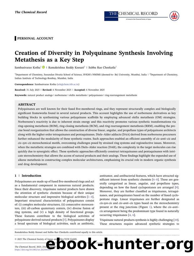 Creation of Diversity in Polyquinane Synthesis Involving Metathesis as a Key Step by Sambasivarao Kotha & Ramakrishna Reddy Keesari & Subba Rao Cheekatla