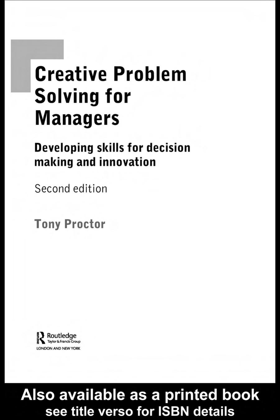 Creative Problem Solving for Managers Ed 2 by Unknow