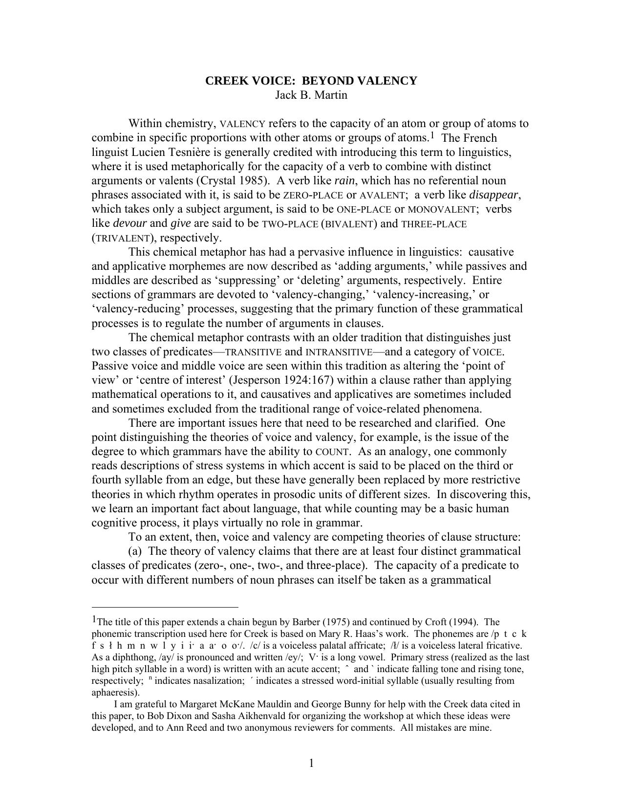 Creek voice - beyond valency by Martin Jack B