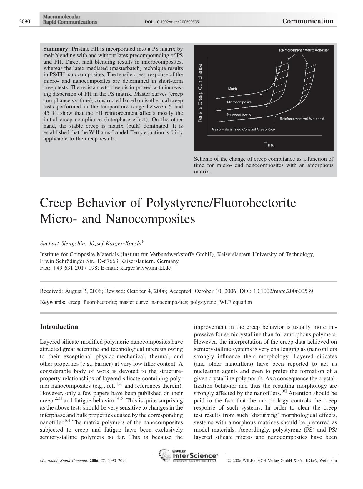 Creep Behavior of PolystyreneFluorohectorite Micro- and Nanocomposites by Unknown