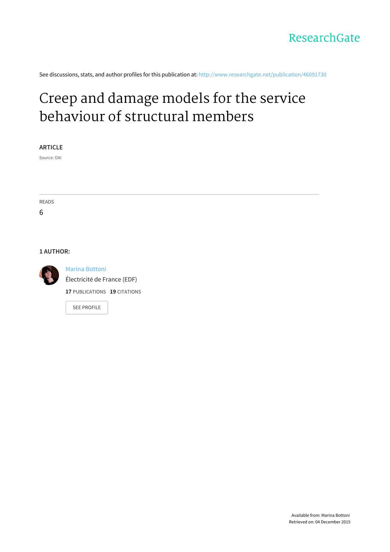 Creep and damage models for the service behaviour of structural members by Marina Bottoni