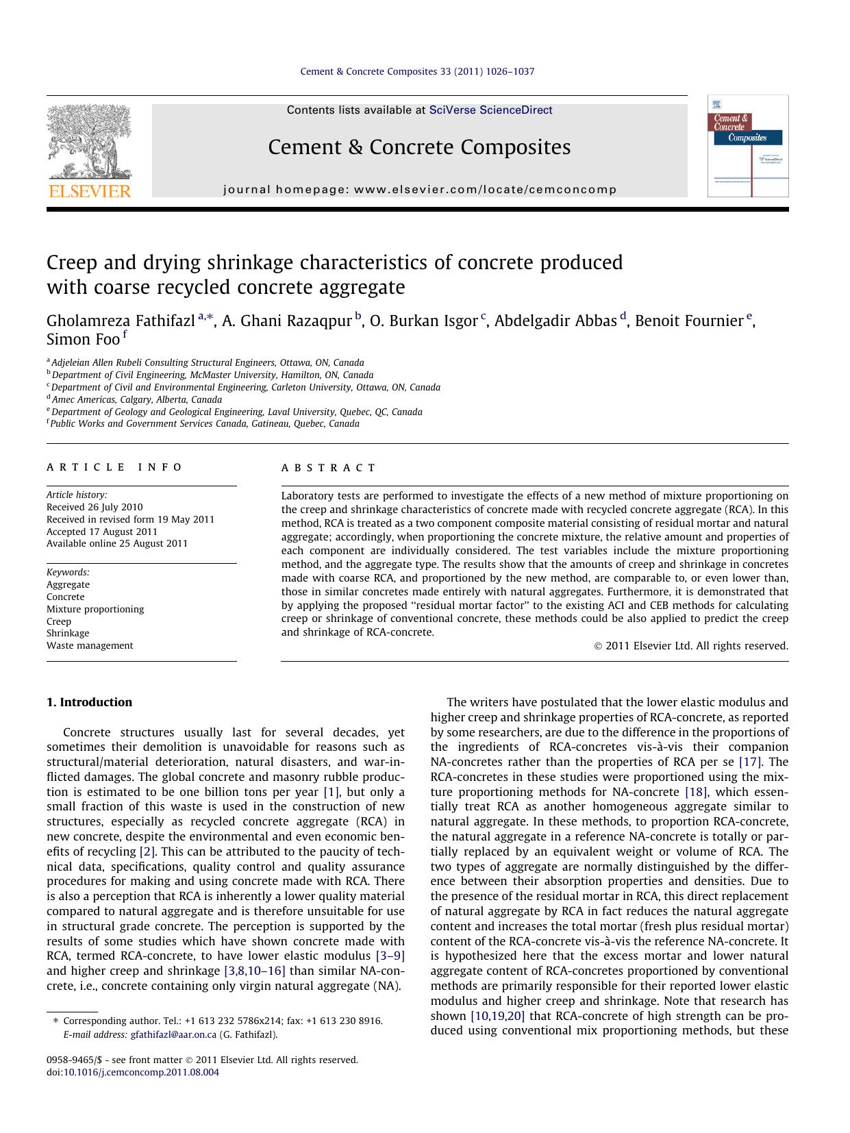 Creep and drying shrinkage characteristics of concrete produced with coarse recycled concrete aggregate by unknow