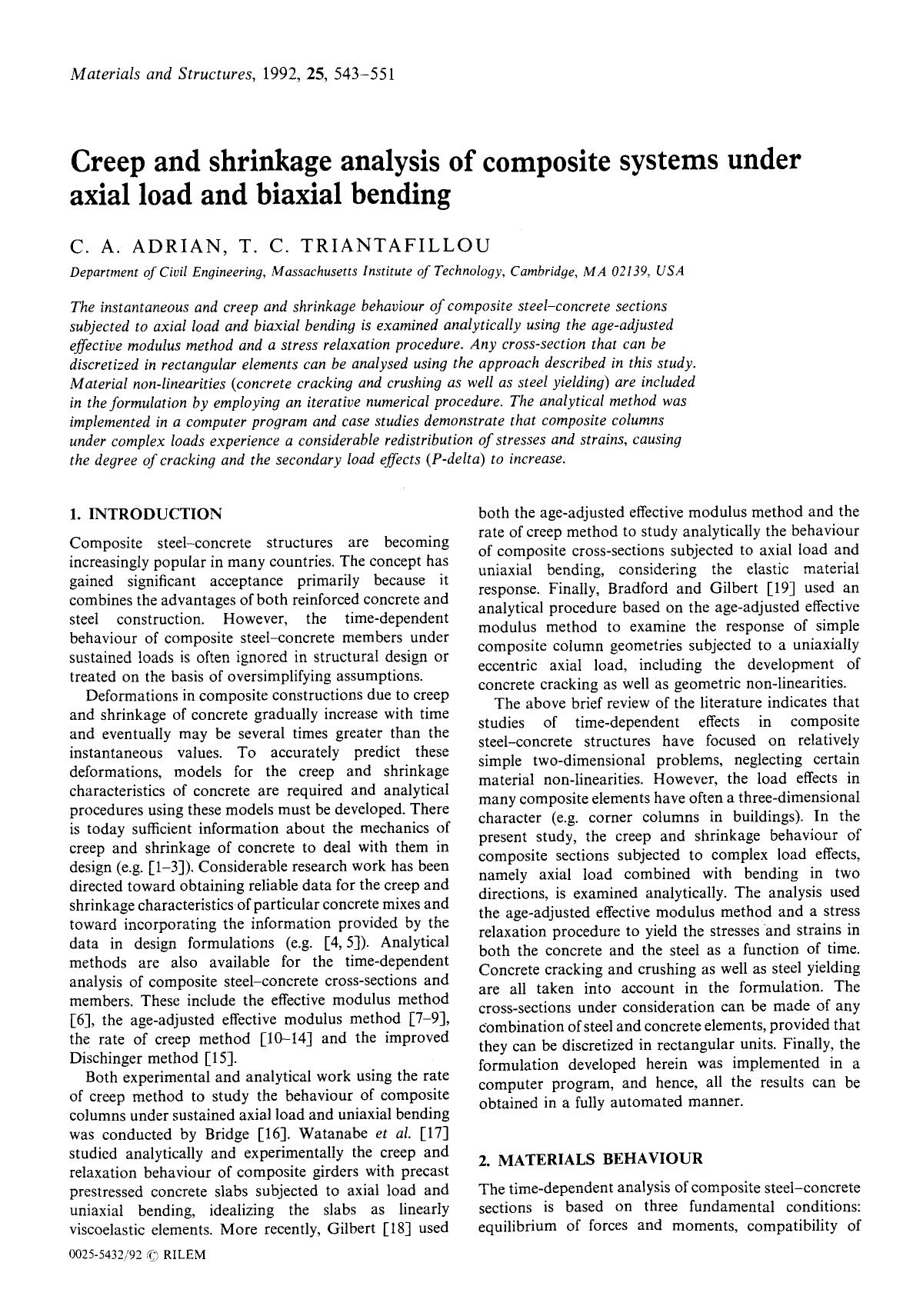 Creep and shrinkage analysis of composite systems under axial load and biaxial bending by Unknown