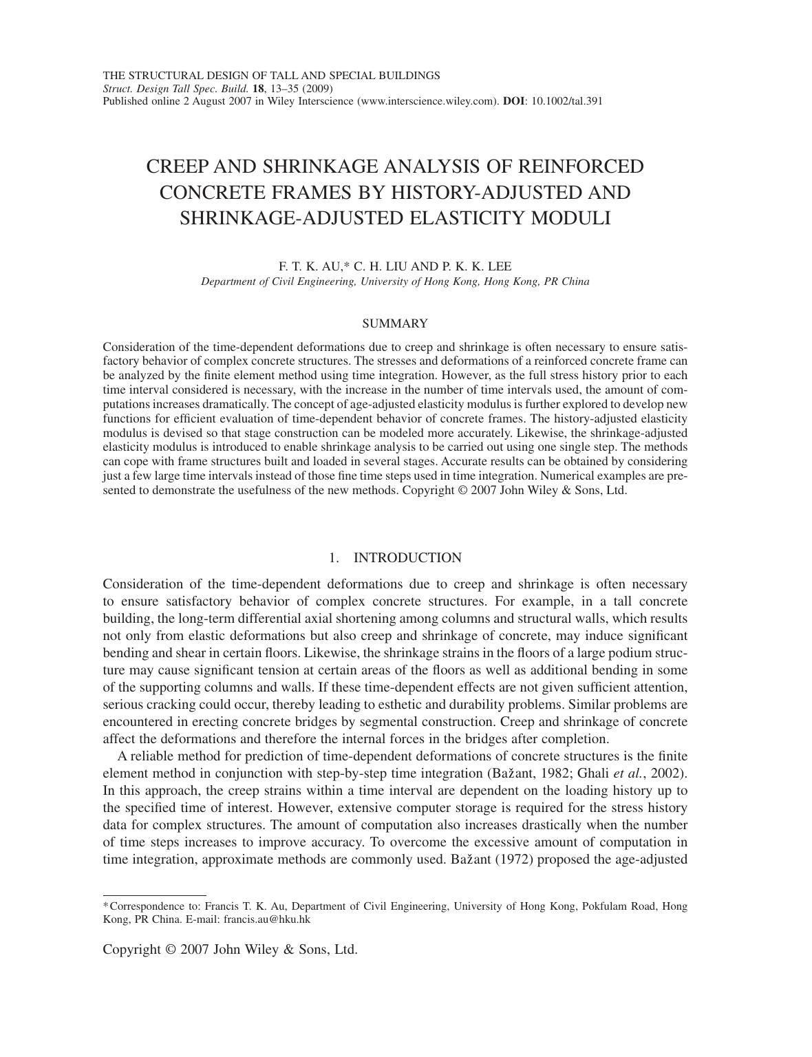 Creep and shrinkage analysis of reinforced concrete frames by history-adjusted and shrinkage-adjusted elasticity moduli by M34