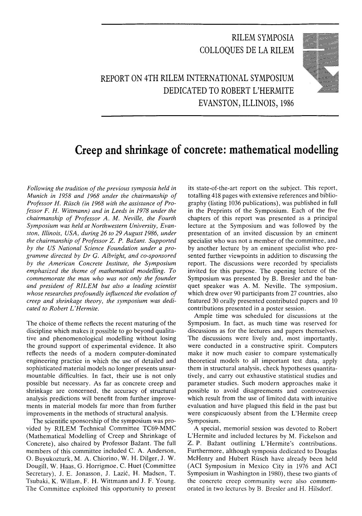 Creep and shrinkage of concrete: mathematical modelling by Unknown