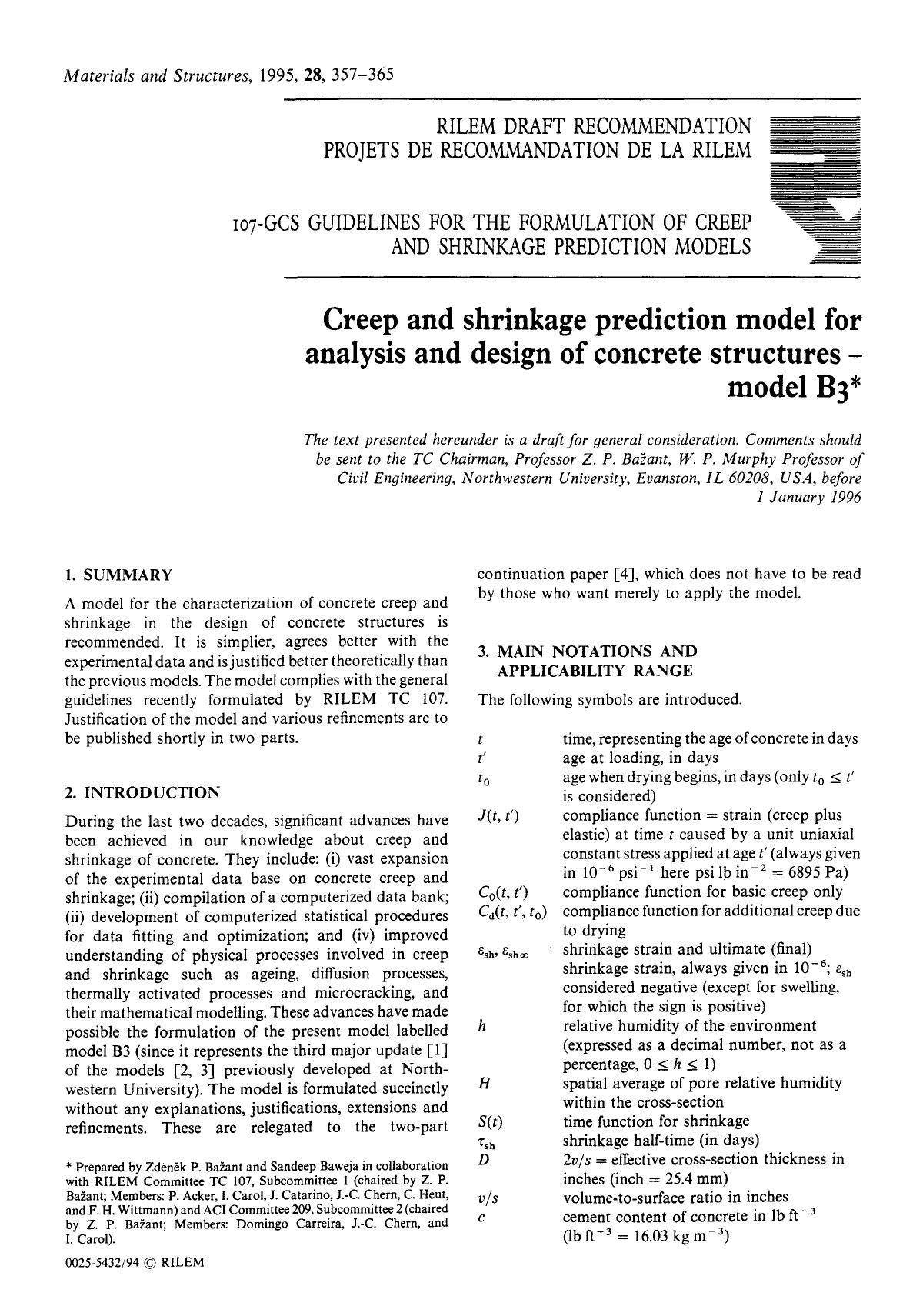 Creep and shrinkage prediction model for analysis and design of concrete structures— model B <Subscript>3 <Subscript> by Unknown