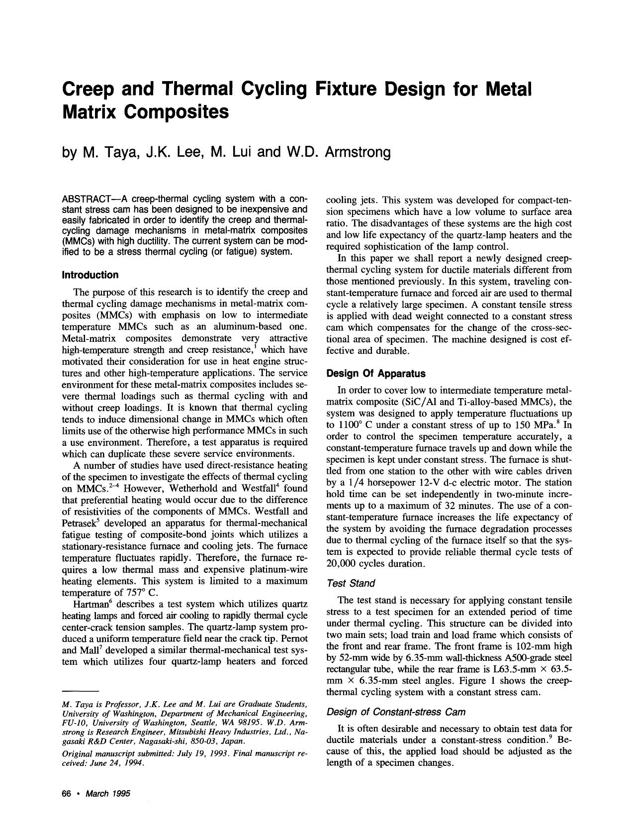 Creep and thermal cycling fixture design for metal matrix composites by Unknown