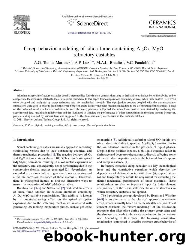 Creep behavior modeling of silica fume containing Al2O3âMgO refractory castables by A.G. Tomba Martinez
