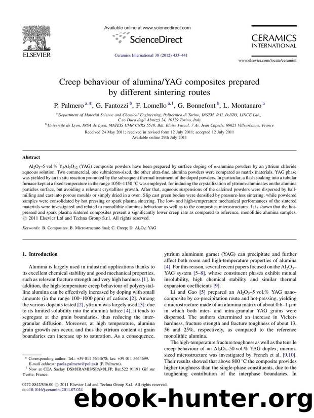 Creep behaviour of aluminaYAG composites prepared by different sintering routes by P. Palmero