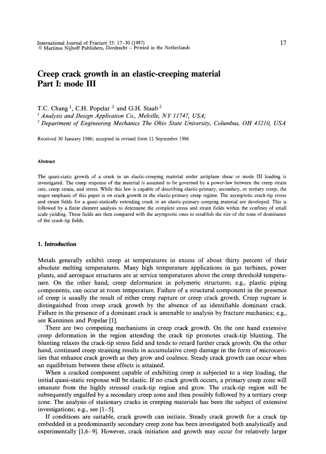 Creep crack growth in an elastic-creeping material Part I: mode III by Unknown