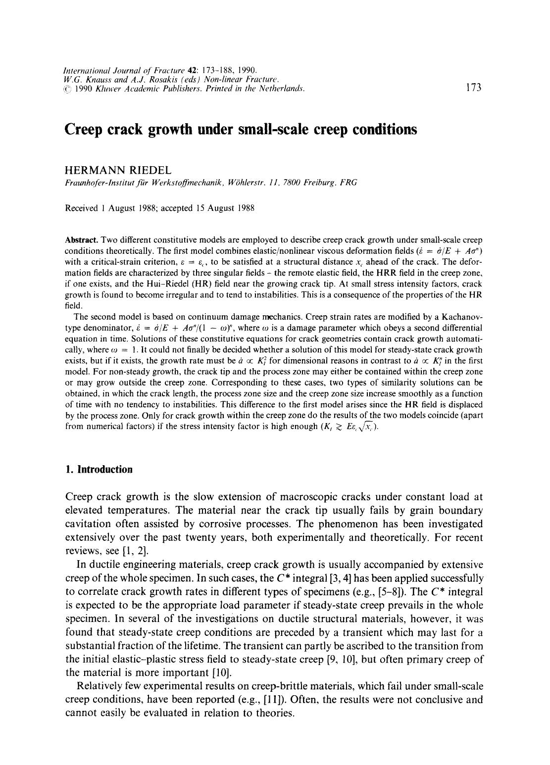 Creep crack growth under small-scale creep conditions by Unknown
