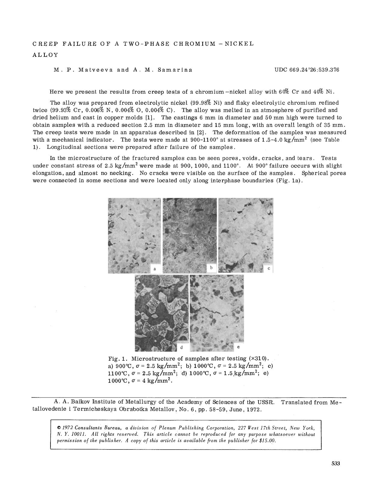 Creep failure of a two-phase chromium-nickel alloy by Unknown