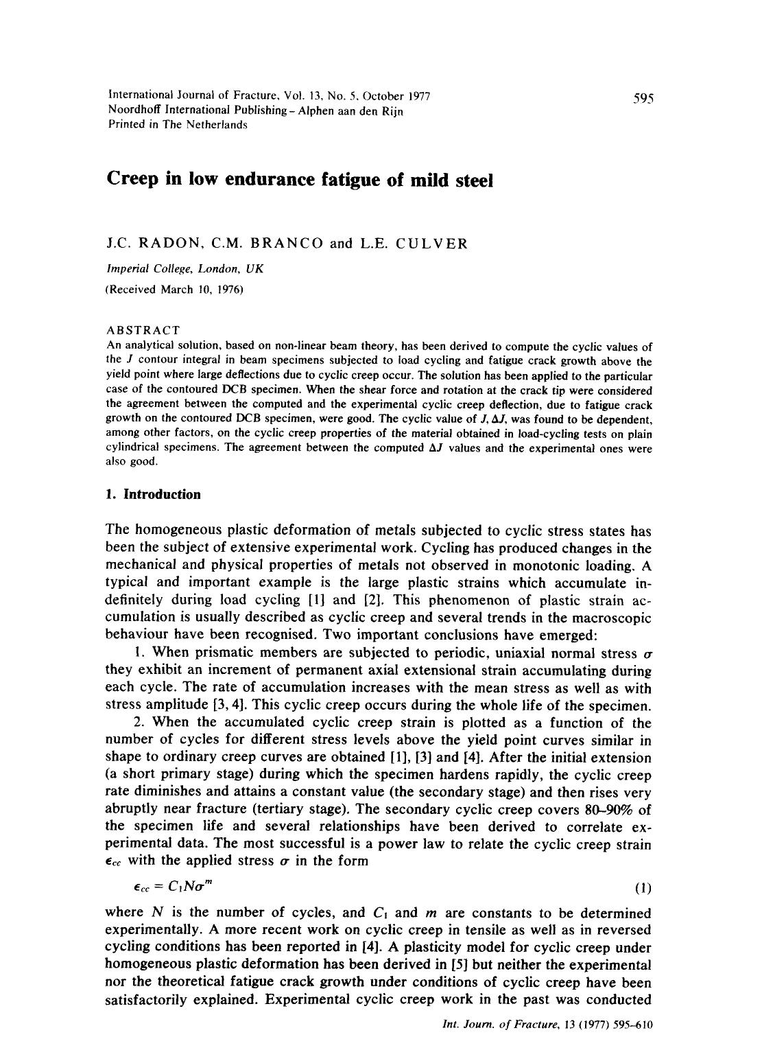 Creep in low endurance fatigue of mild steel by Unknown
