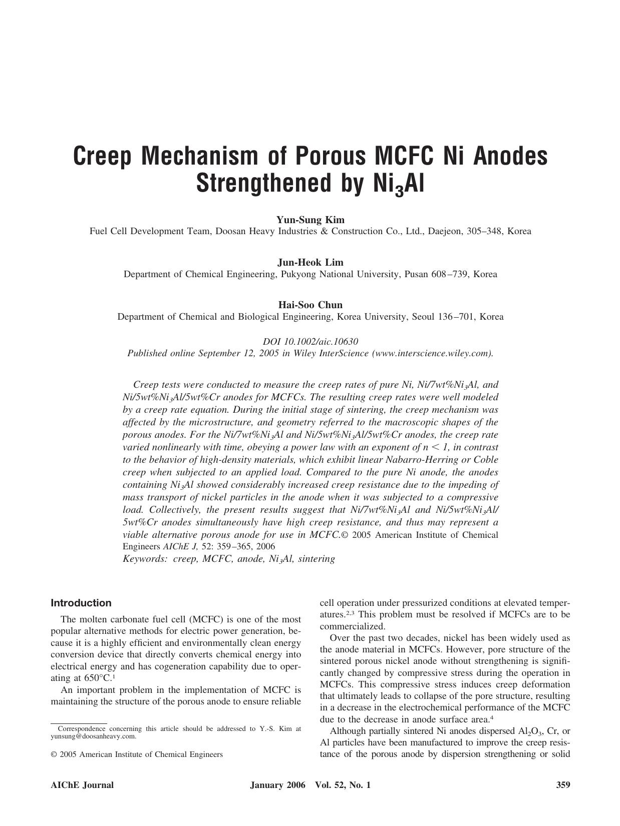 Creep mechanism of porous MCFC Ni anodes strengthened by Ni3Al by Unknown