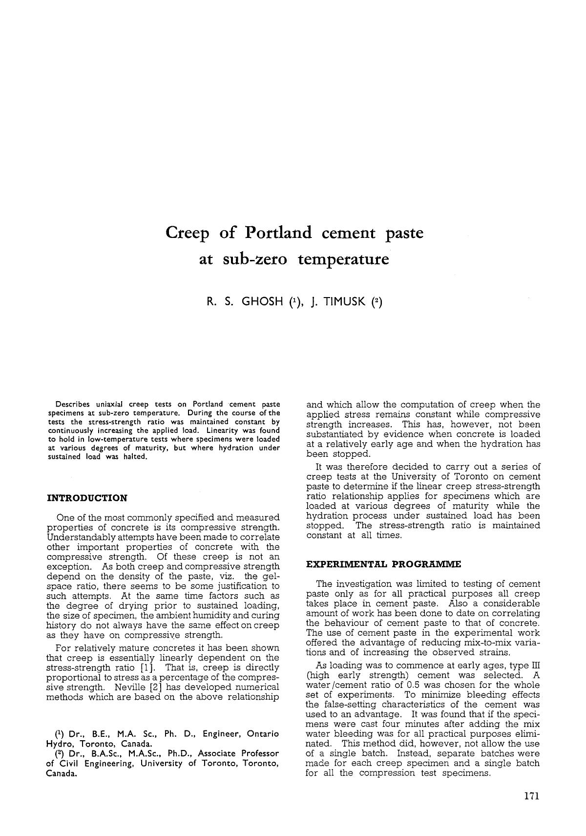 Creep of Portland cement paste at sub-zero temperature by Unknown
