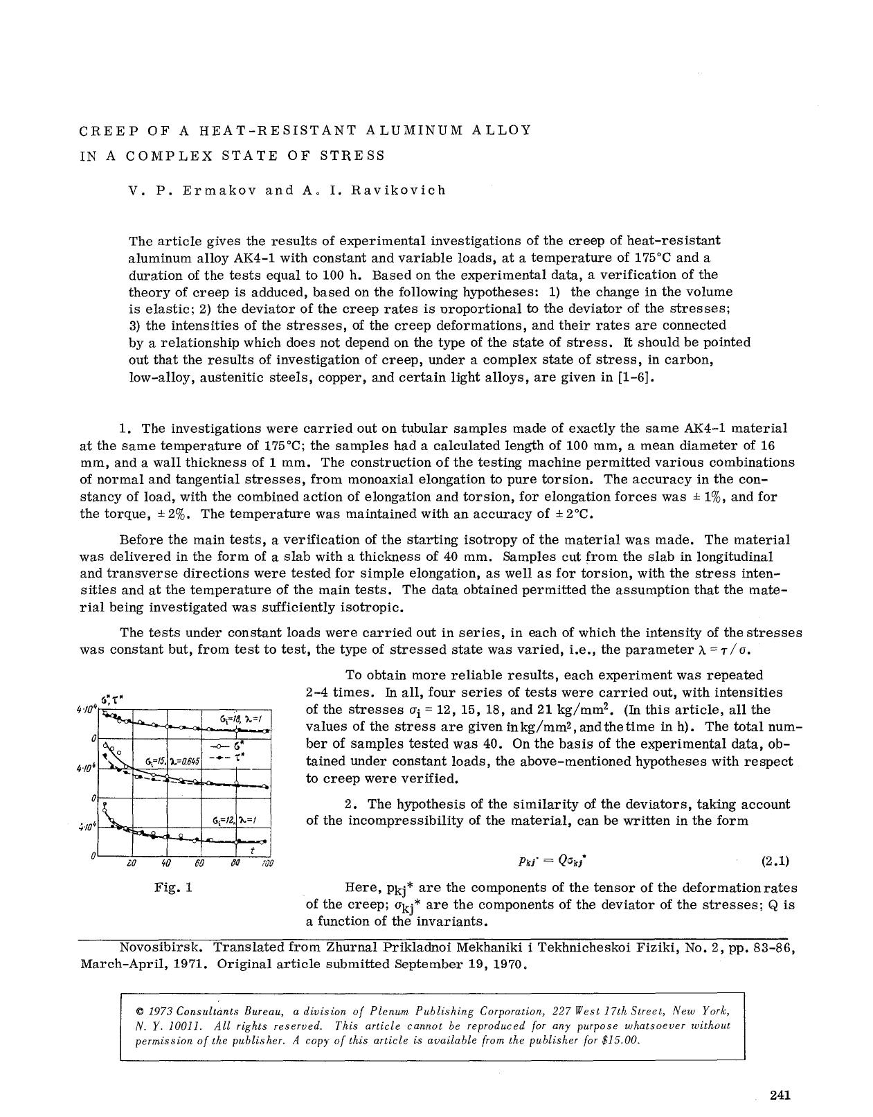 Creep of a heat-resistant aluminum alloy in a complex state of stress by Unknown