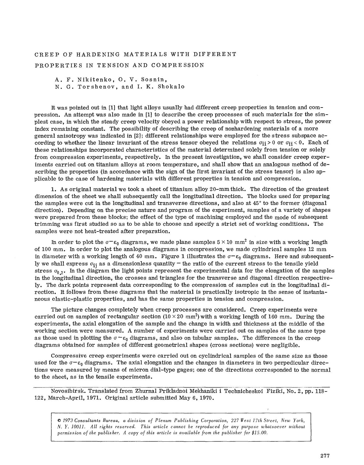 Creep of hardening materials with different properties in tension and compression by Unknown