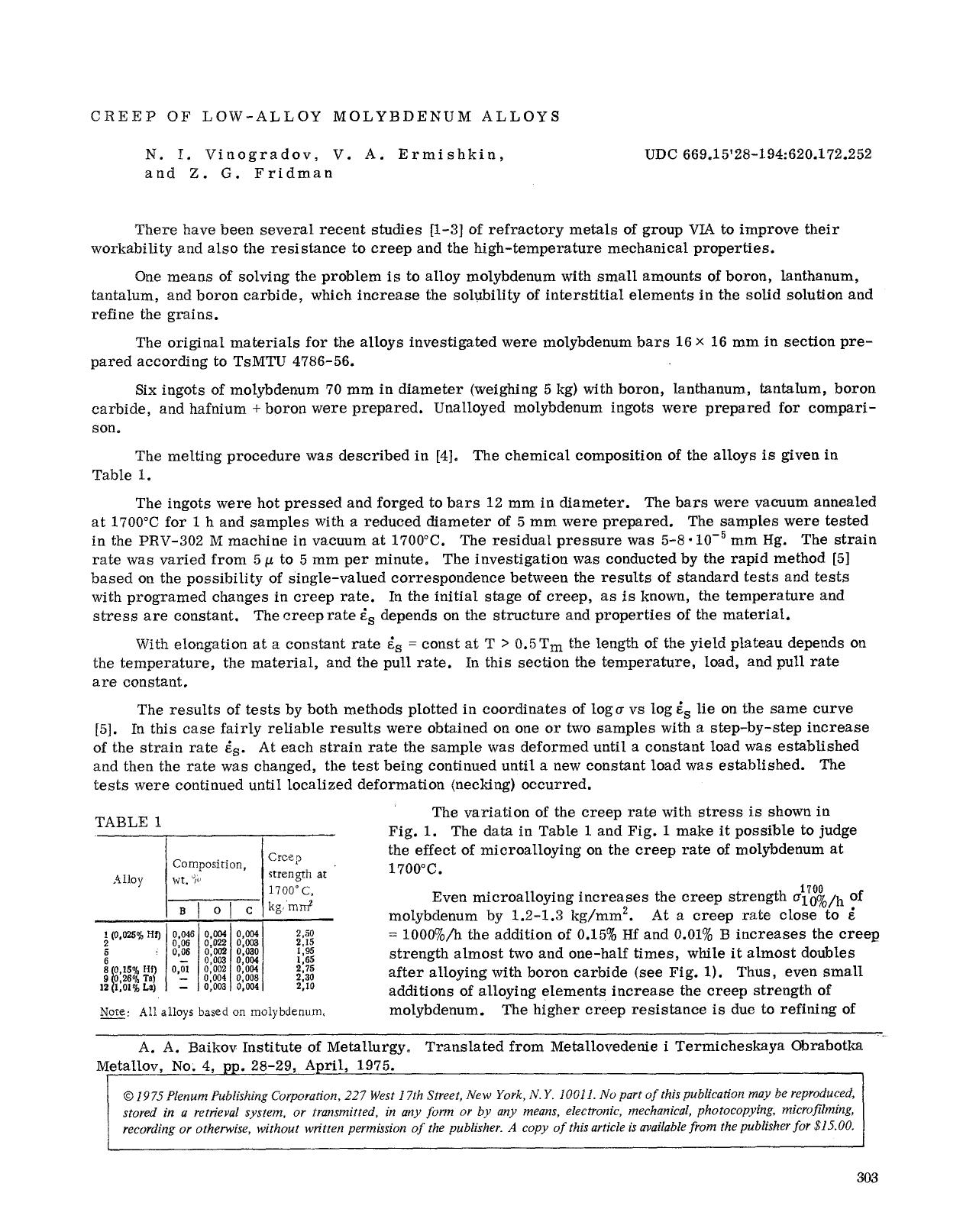 Creep of low-alloy molybdenum alloys by Unknown