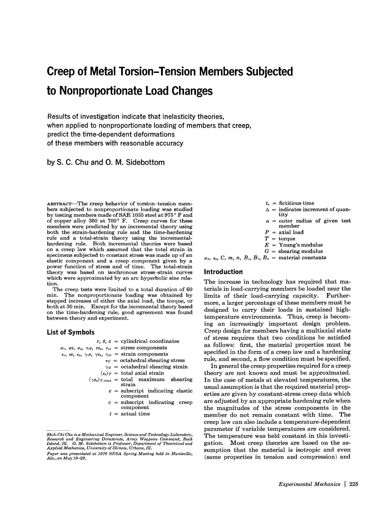 Creep of metal torsion-tension members subjected to nonproportionate load changes by Unknown