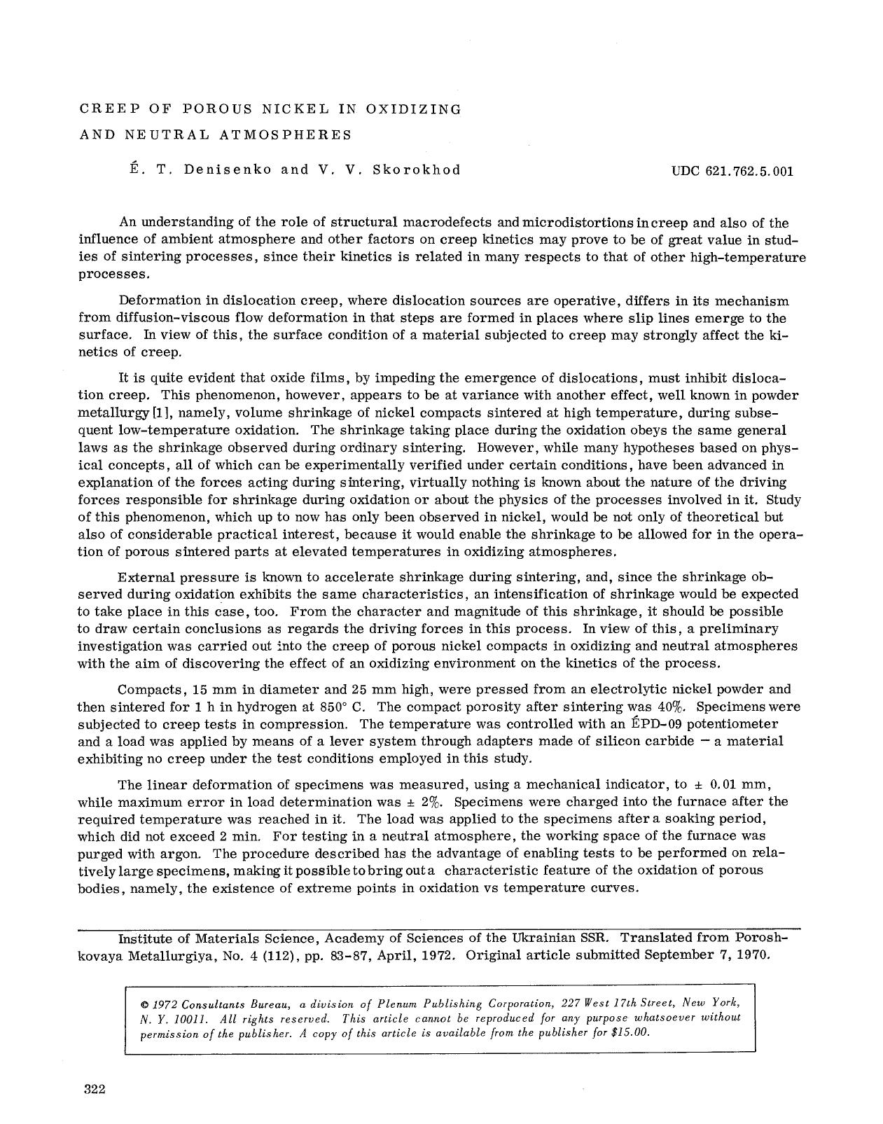 Creep of porous nickel in oxidizing and neutral atmospheres by Unknown