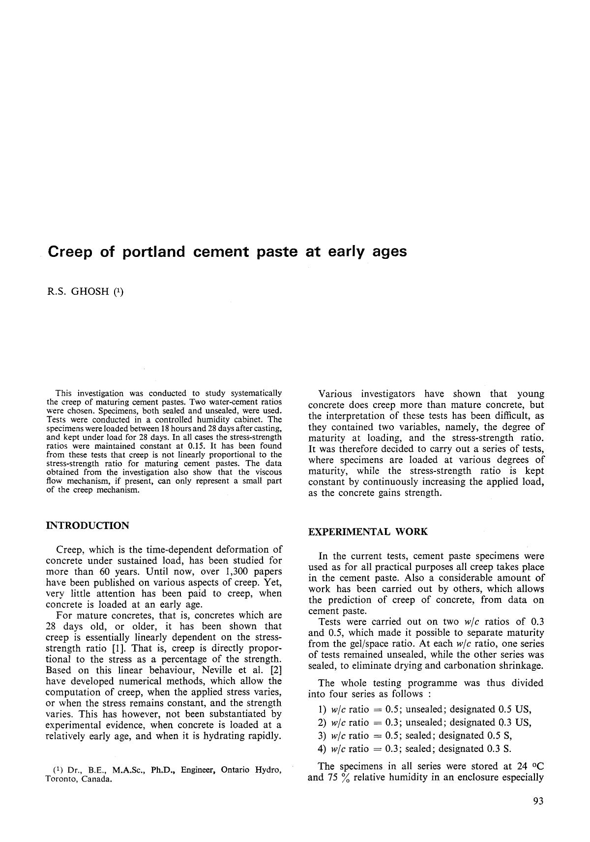 Creep of portland cement paste at early ages by Unknown