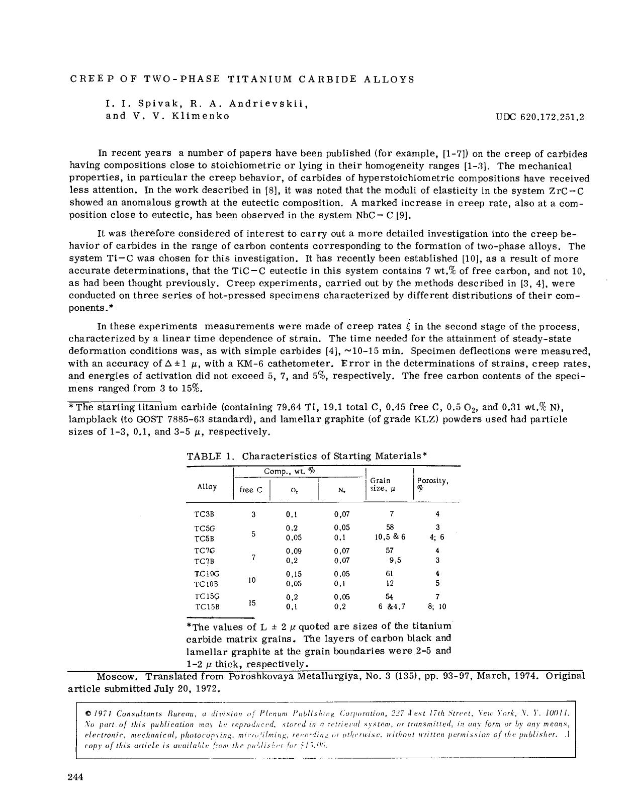 Creep of two-phase titanium carbide alloys by Unknown
