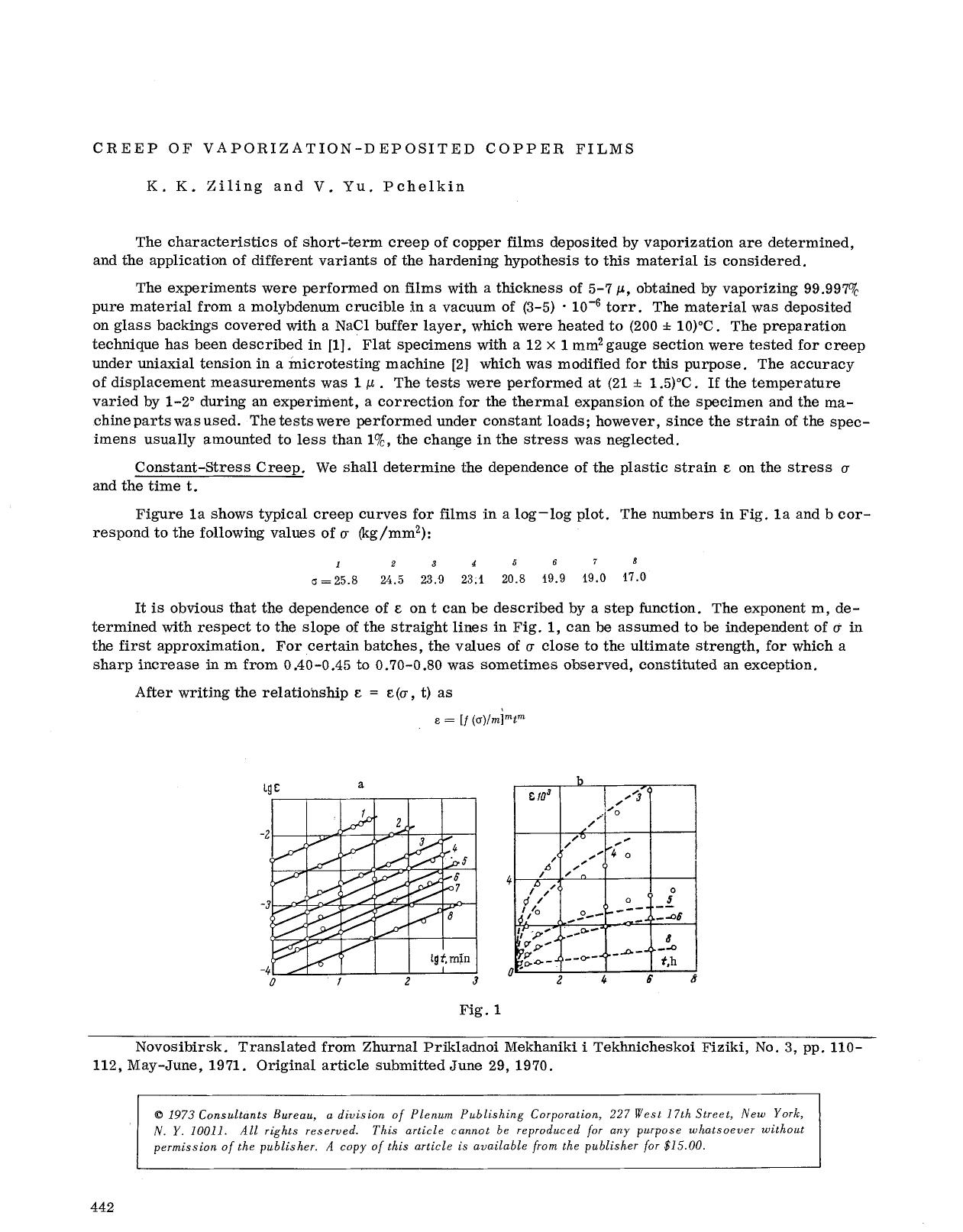 Creep of vaporization-deposited copper films by Unknown