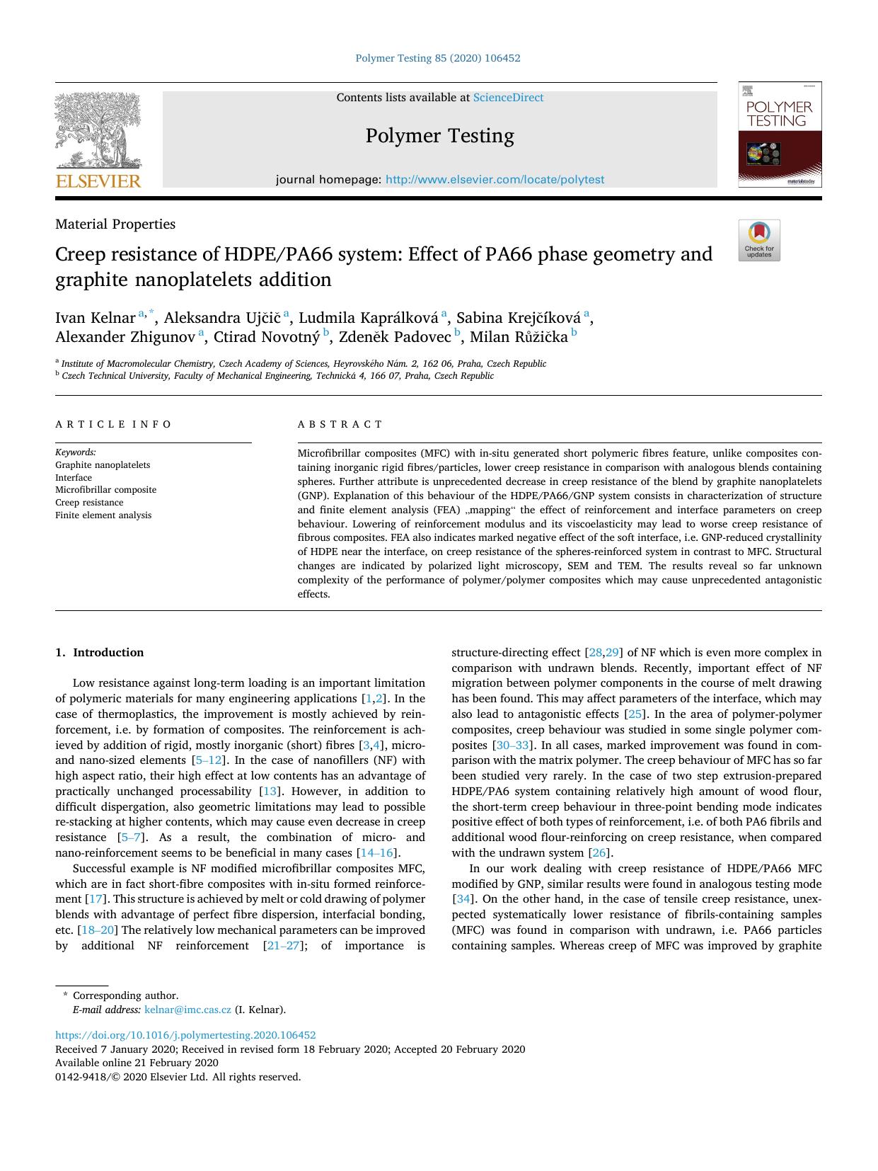 Creep resistance of HDPEPA66 system: Effect of PA66 phase geometry and graphite nanoplatelets addition by unknow