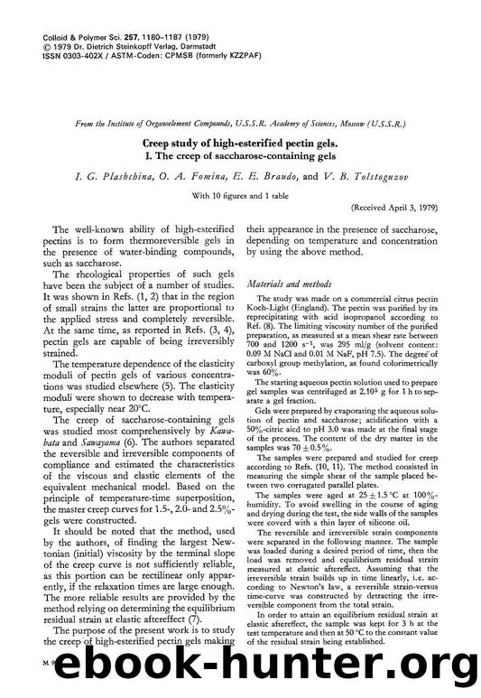 Creep study of high-esterified pectin gels. by Unknown