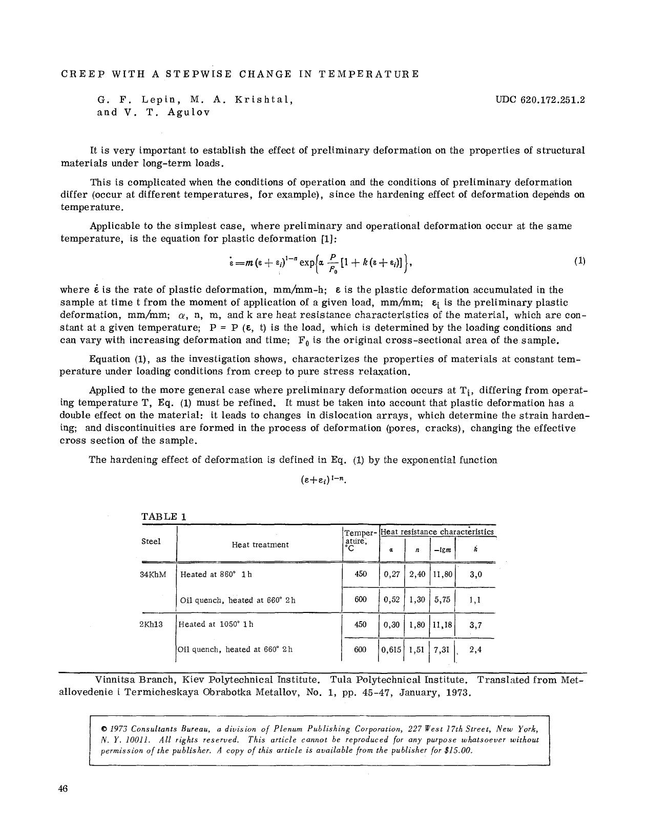Creep with a stepwise change in temperature by Unknown