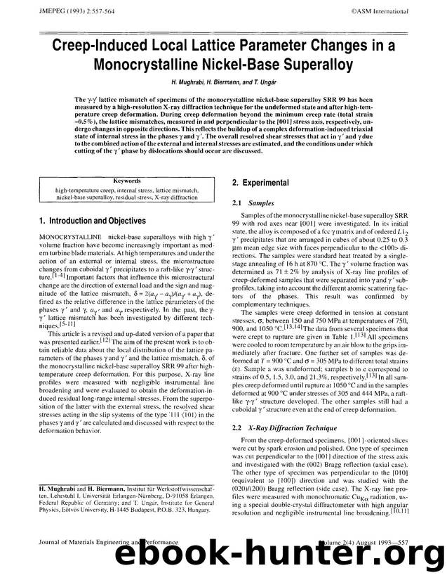 Creep-induced local lattice parameter changes in a monocrystalline nickel-base superalloy by Unknown
