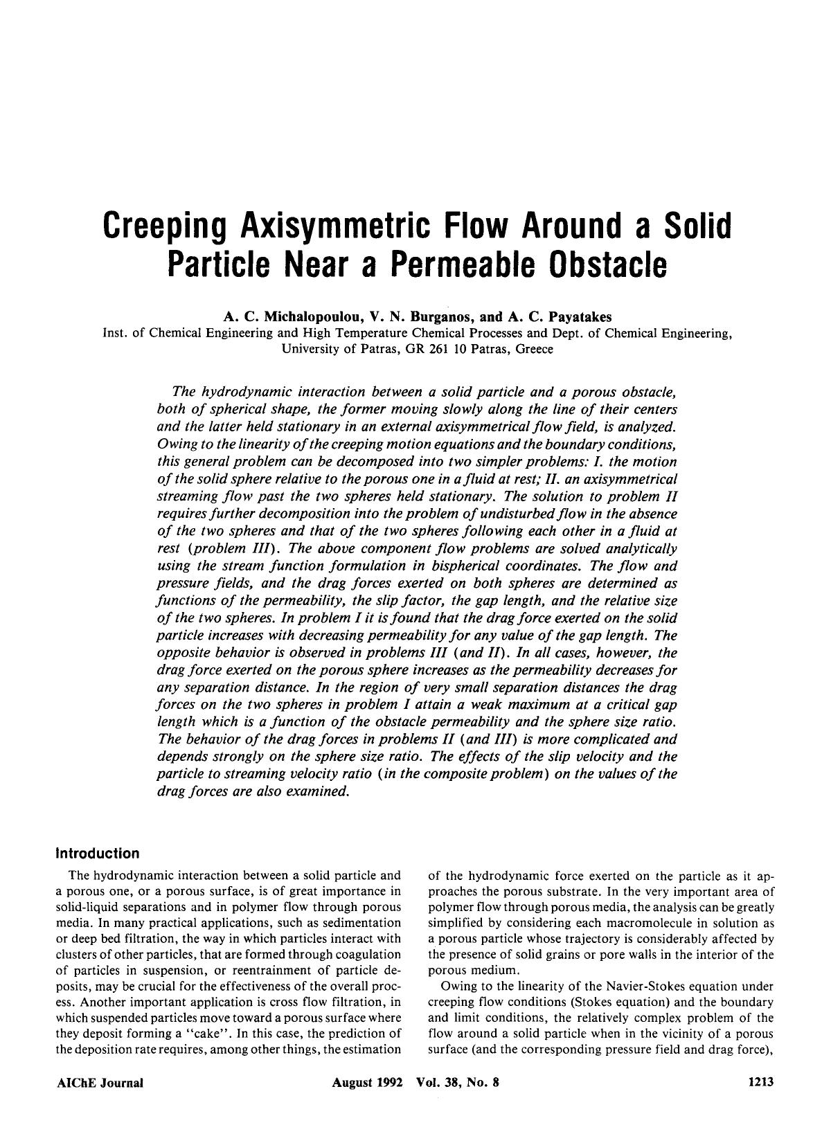 Creeping axisymmetric flow around a solid particle near a permeable obstacle by Unknown