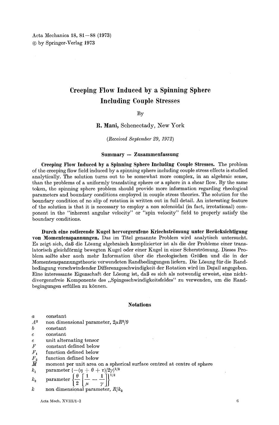 Creeping flow induced by a spinning sphere including couple stresses by Unknown