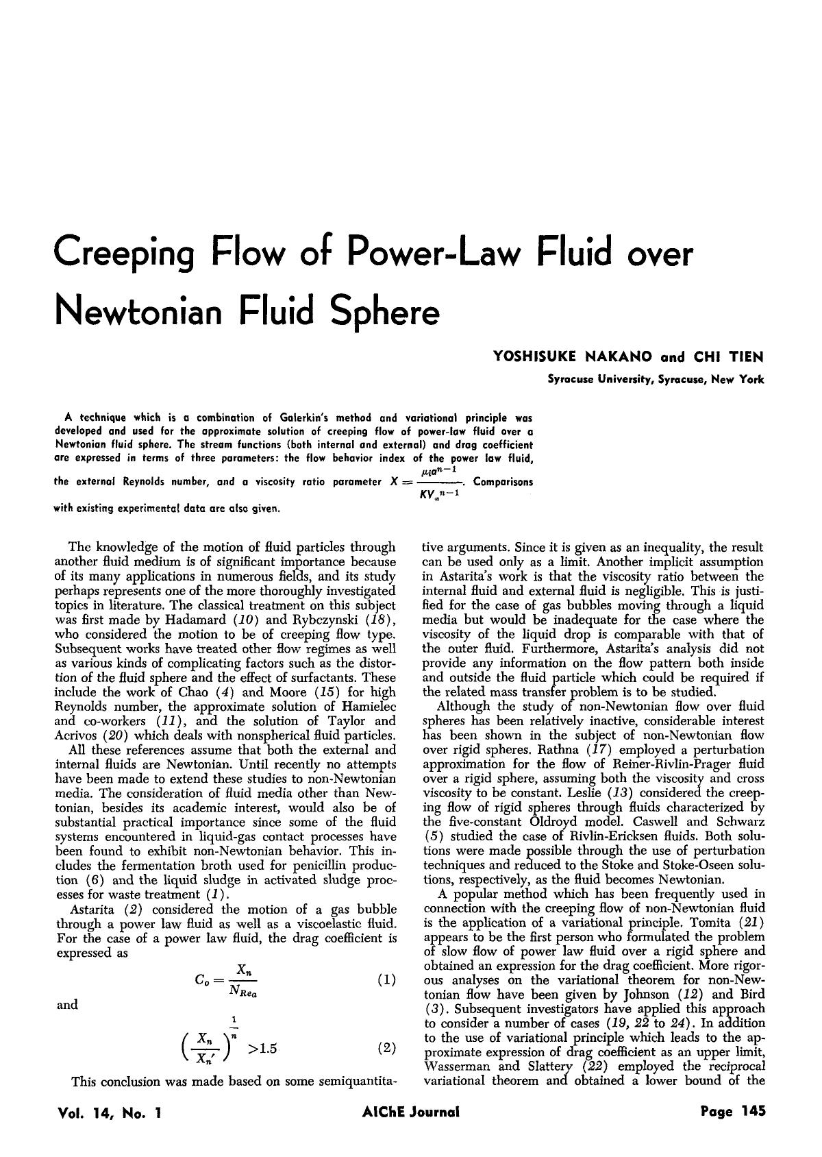 Creeping flow of power-law fluid over newtonian fluid sphere by Unknown