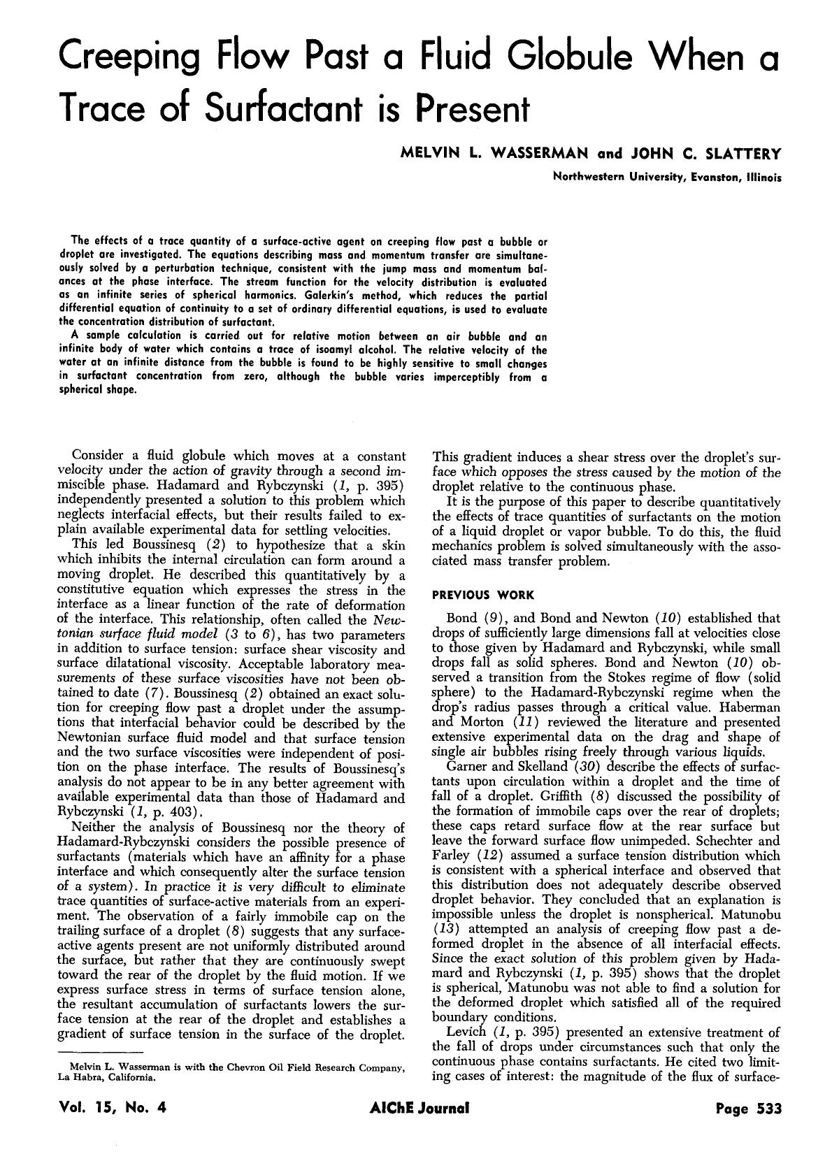 Creeping flow past a fluid globule when a trace of surfactant is present by Unknown