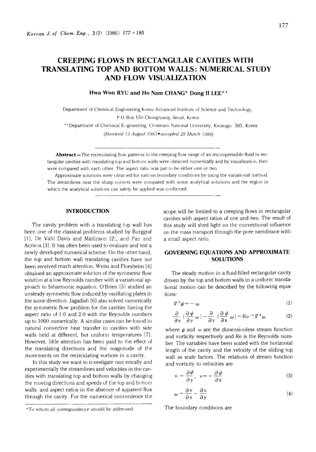 Creeping flows in rectangular cavities with translating top and bottom walls: Numerical study and flow visualization by Unknown