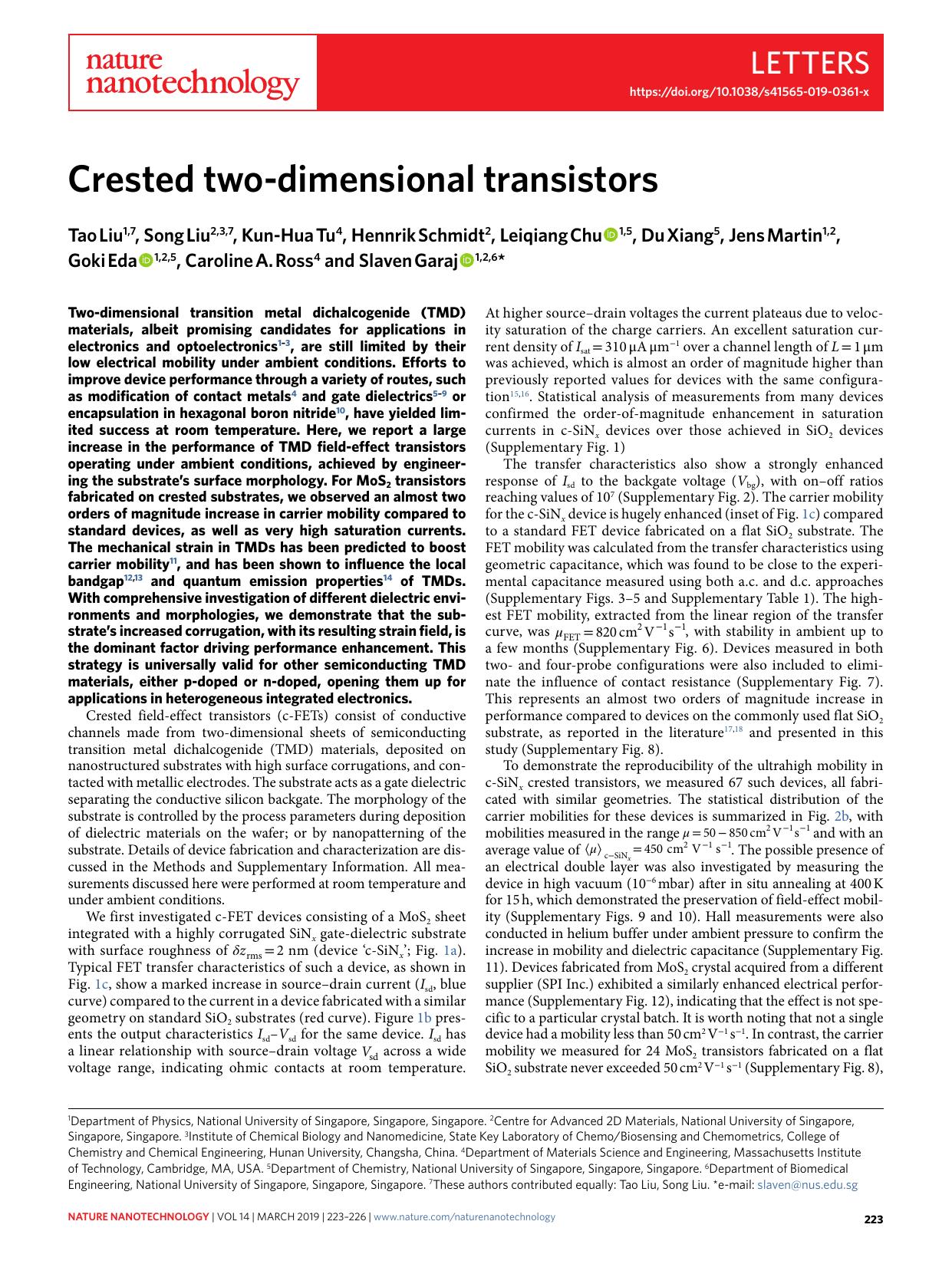 Crested two-dimensional transistors by unknow