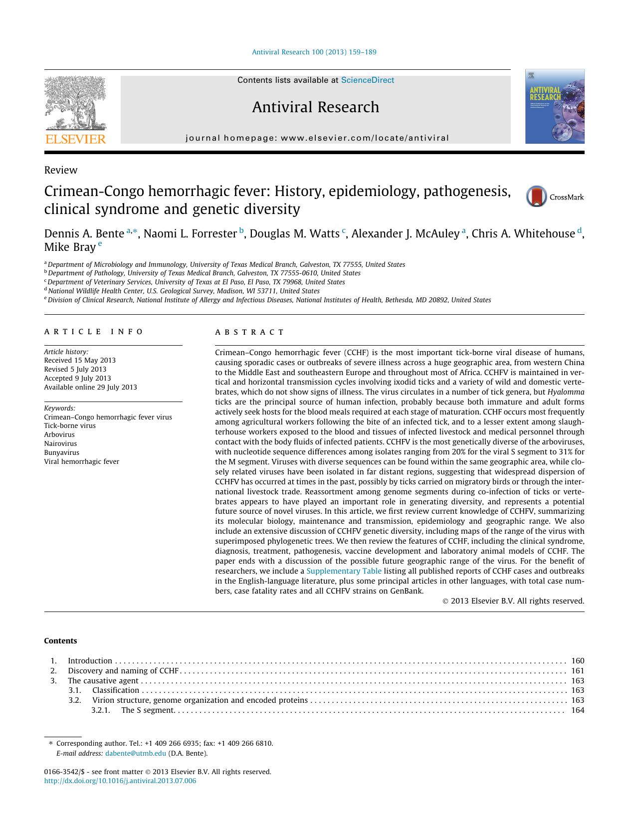 Crimean-Congo hemorrhagic fever: History, epidemiology, pathogenesis, clinical syndrome and genetic diversity by unknow
