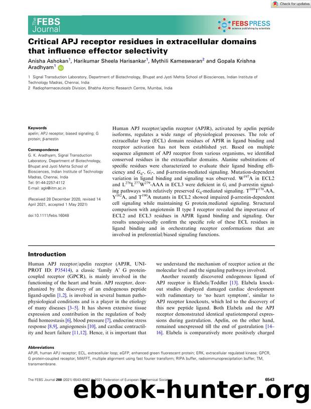 Critical APJ receptor residues in extracellular domains that influence effector selectivity by Unknown