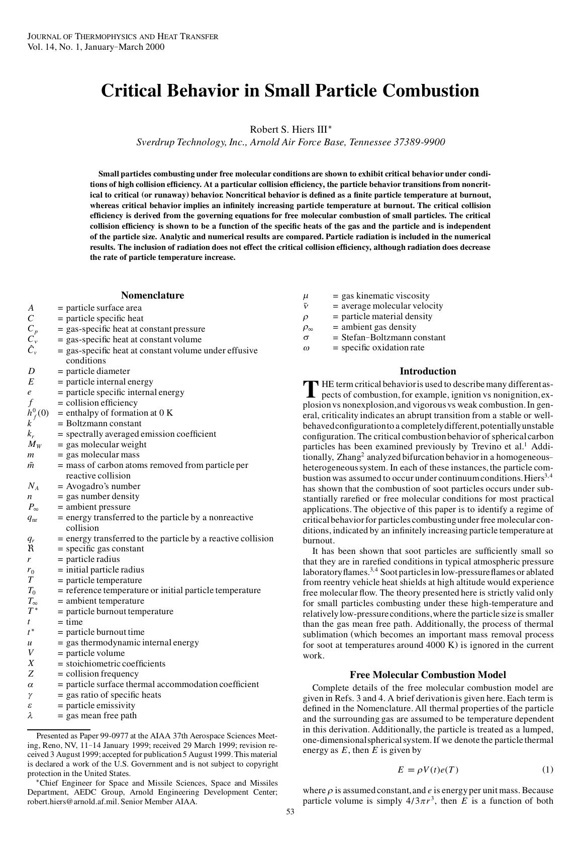 Critical Behavior in Small Particle Combustion by Unknown