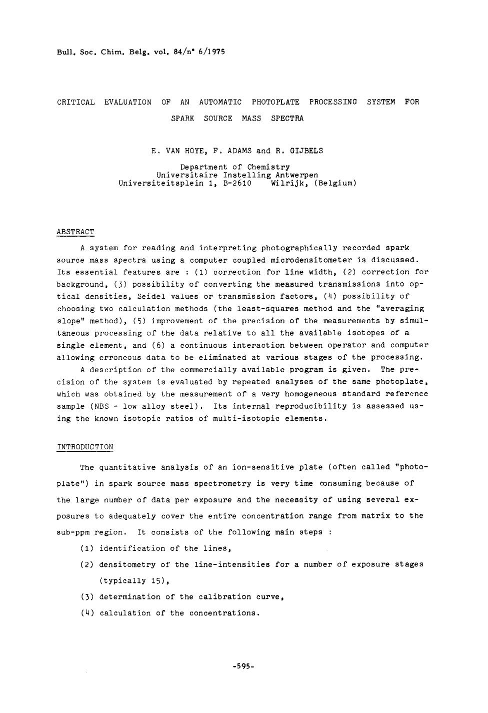 Critical Evaluation of an Automatic Photoplate Processing System for Spark Source Mass Spectra by Unknown