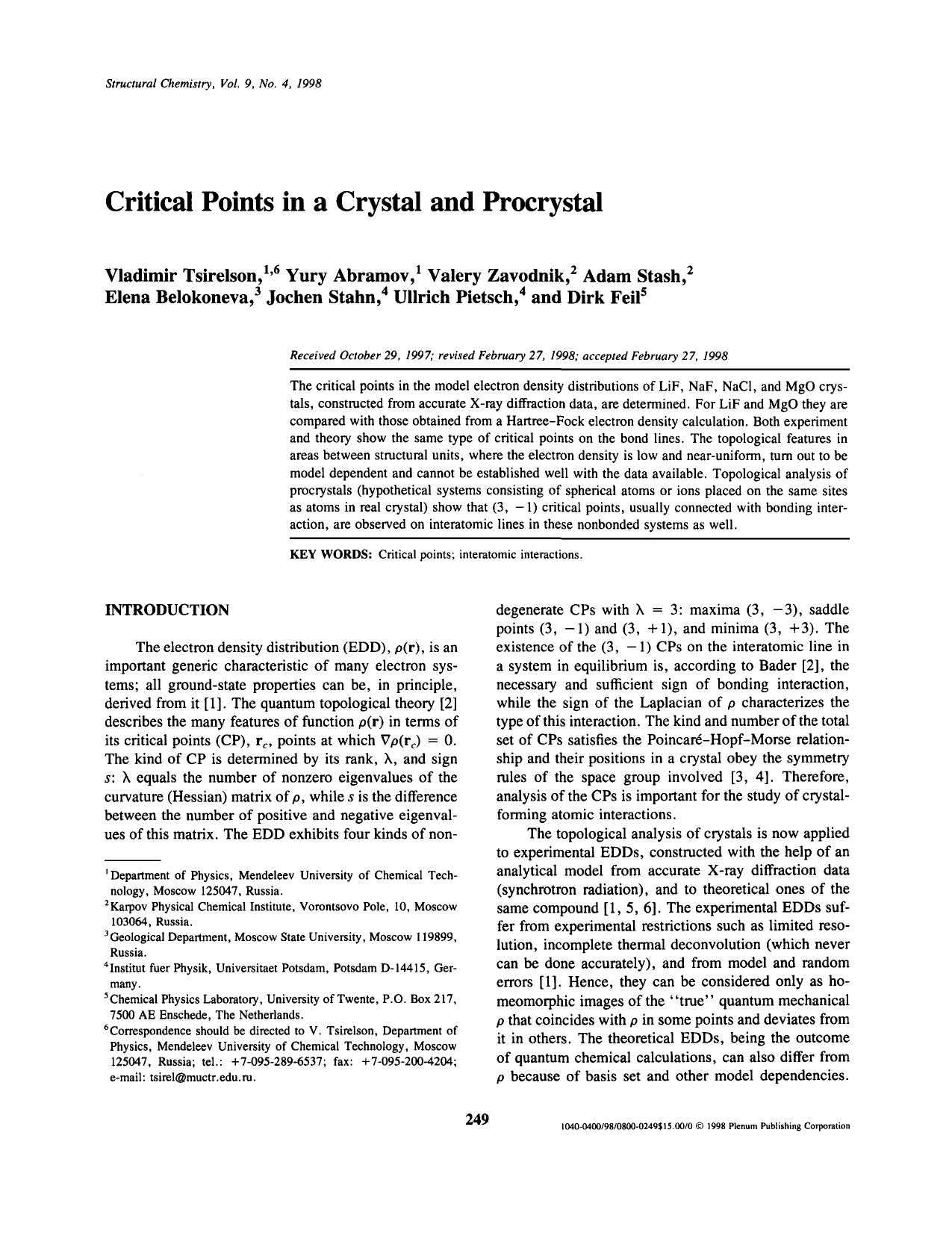 Critical Points in a Crystal and Procrystal by Unknown