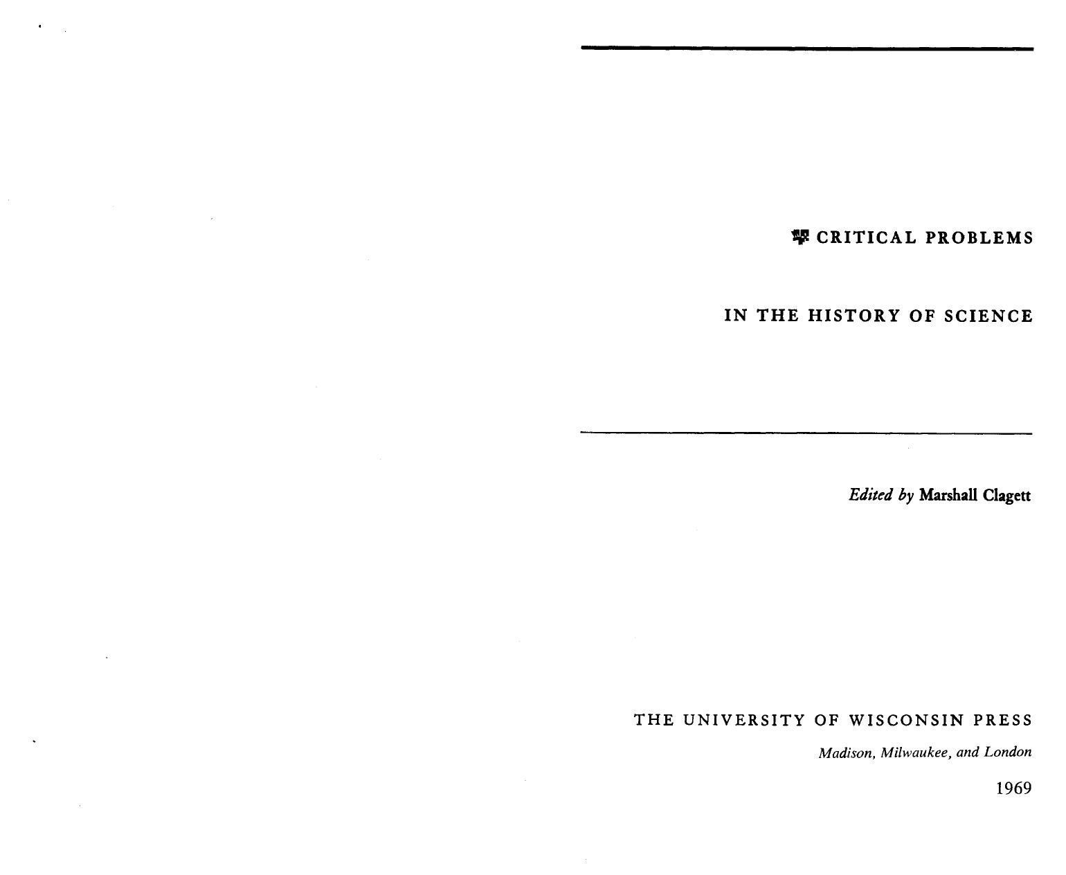 Critical Problems in the History of Science by Marshall Clagett (ed.)